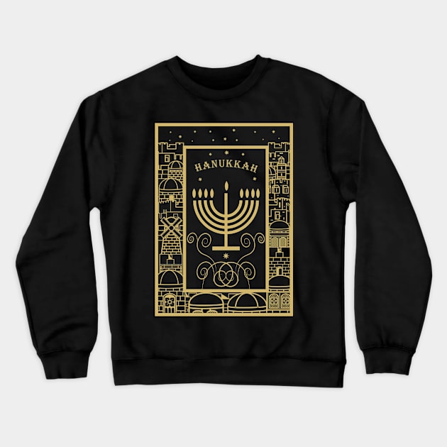 Happy Hanukkah Festival! Jewish Holiday Hanukkah Menorah traditional Chanukah Vintage gold pattern Crewneck Sweatshirt by sofiartmedia